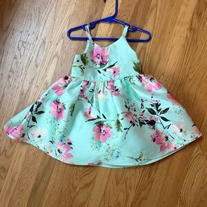 Zunie Floral Mint Dress for Toddler - Pink Flower Print